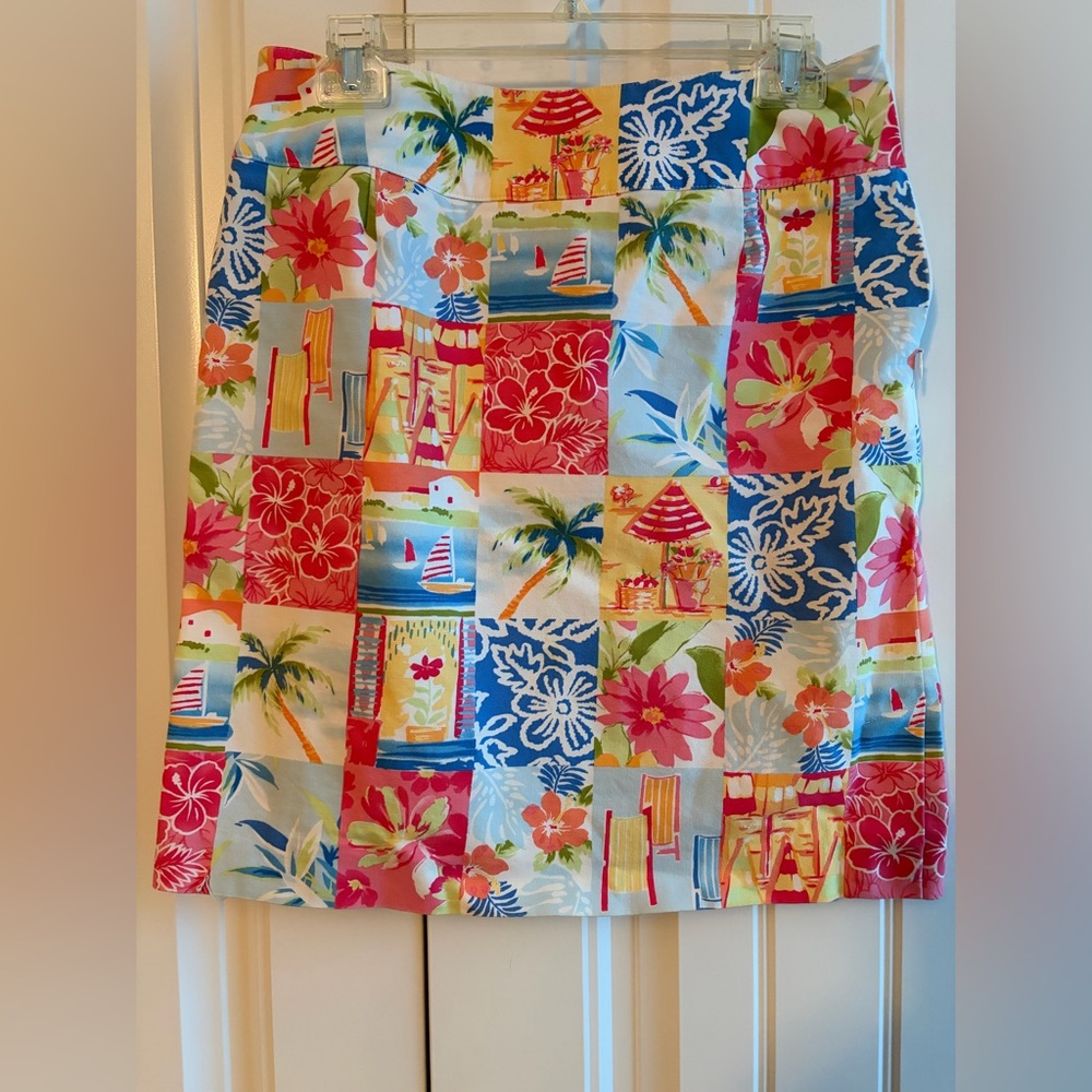 Talbots Multicolor Beach Print Skirt — Coral, Blue, Yellow, Green